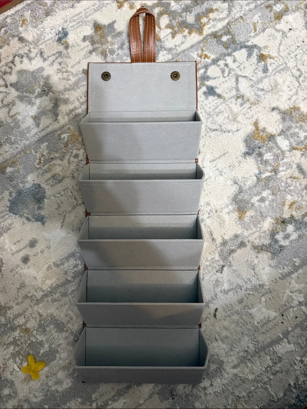 Gray glasses/sunglasses Hanging Storage Organizer with Brown Strap